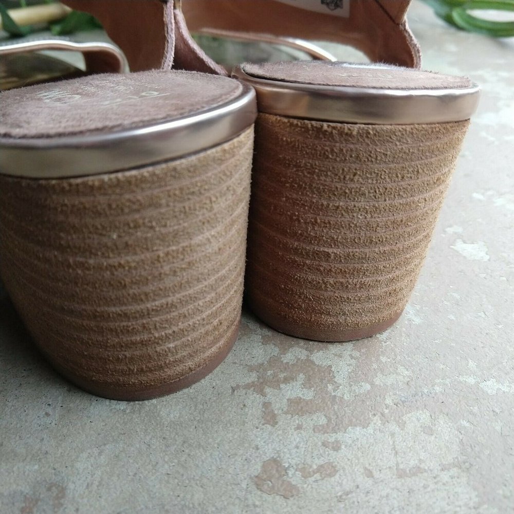 TOMS Poppy Metallic Sandals Size 10 Pink Rose Gold Strappy Block Heel Suede - Picture 7 of 8